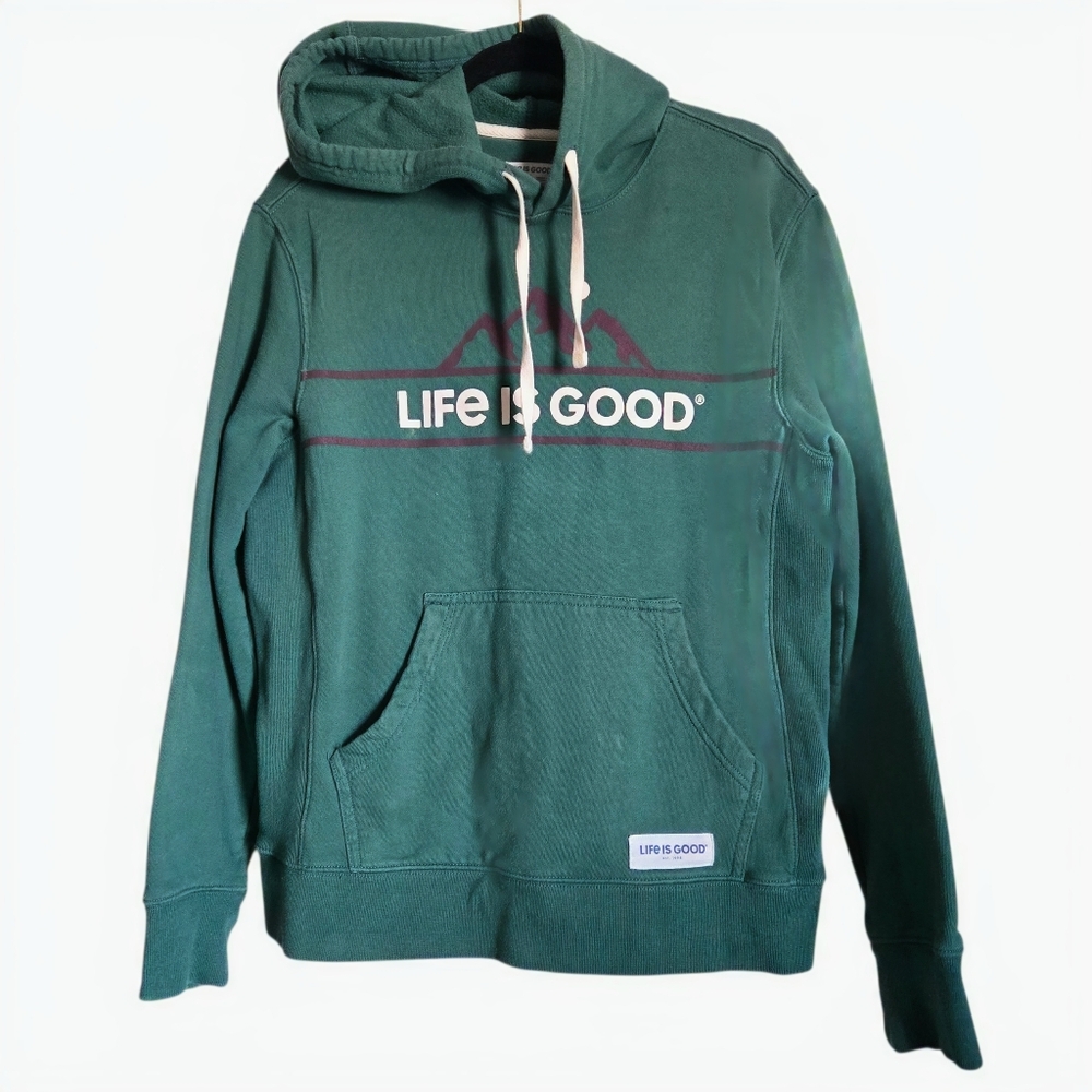 Life Is Good Forest Green Men's 100% Cotton Pullover Hoodie